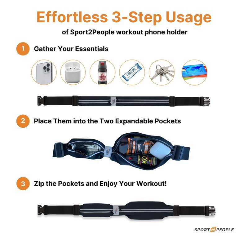 Running Belt for Women and Men, Waterproof Phone Holder for Running, Reflective 2-Pocket Waist Pack for Storing Runner’s Essentials Safely, Running Fanny Pack Fits Most Phones, Adjustable Belt Bag