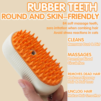 4 in 1 Cat Steam Brush for Shedding, Rechargeable Steam Cat Brush With Rotating Handle, for Massaging and Cleaning Shedding Pet Hair, for Cats Dogs (White)