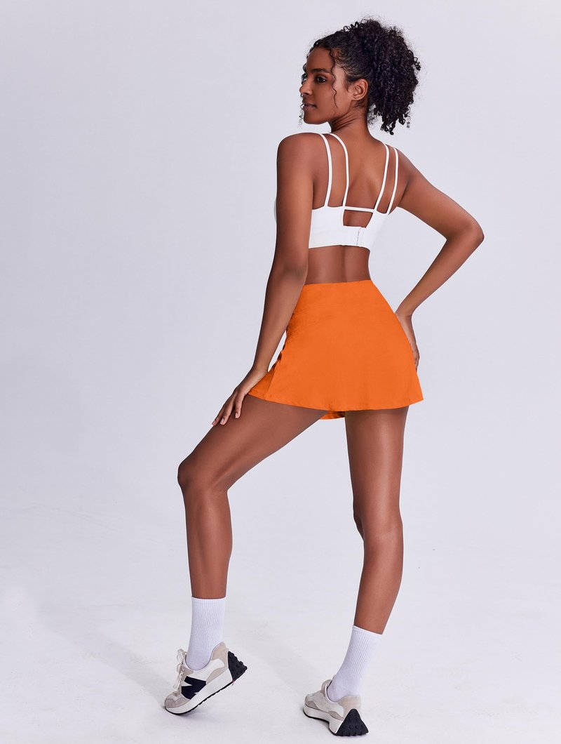 PINSPARK Skorts for Woman High Waisted Tennis Skirt Lightweight Golf Skort Mini Athletic Skirts with Shorts Flowy Skorts for Women with Pockets, Orange XX-Large