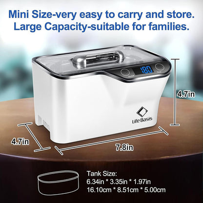 LifeBasis CDS-100 Ultrasonic Cleaner Jewellery Cleaner 600ML 42KHz,Silver Cleaner with Cleaning Basket Watch Stand for Jewelry Necklace Ring Glass Watch Denture Guin-ness Surger Cans（White）