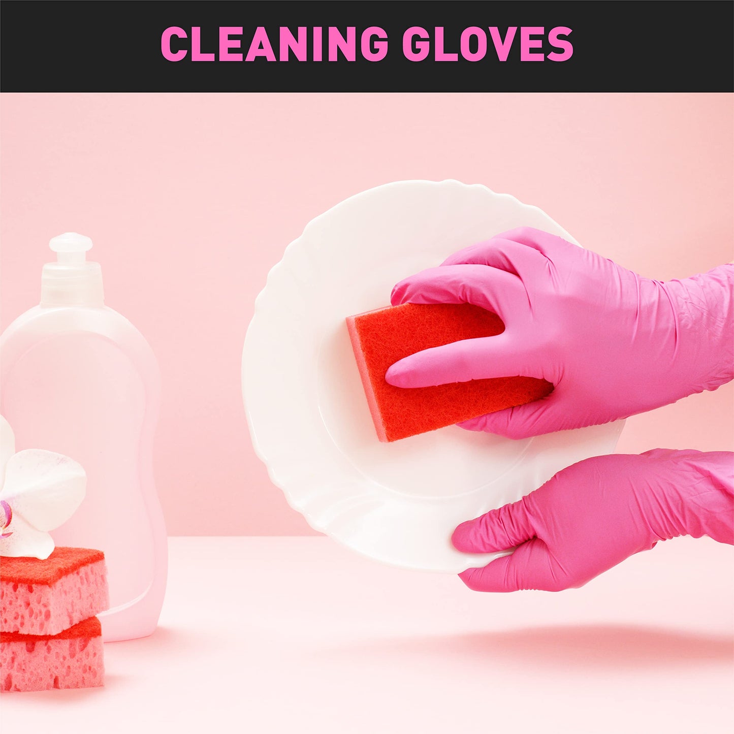 OKIAAS Black/Pink Vinyl Gloves Disposable Latex Free, Food Safe, Powder Free, 5 Mil Thickened for Cooking, Cleaning, Food Prep, Baking, Hair Dye, Tattoo, Medium, 50 Count