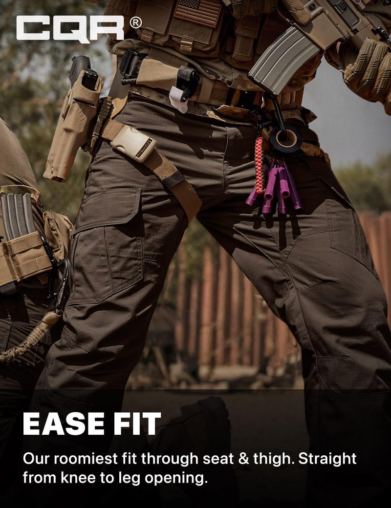 CQR Men's Tactical Pants, Water Resistant Ripstop Cargo Pants, Lightweight EDC Work Hiking Pants, Outdoor Apparel, Duratex Mag Pocket Dark Brown, 40W x 32L