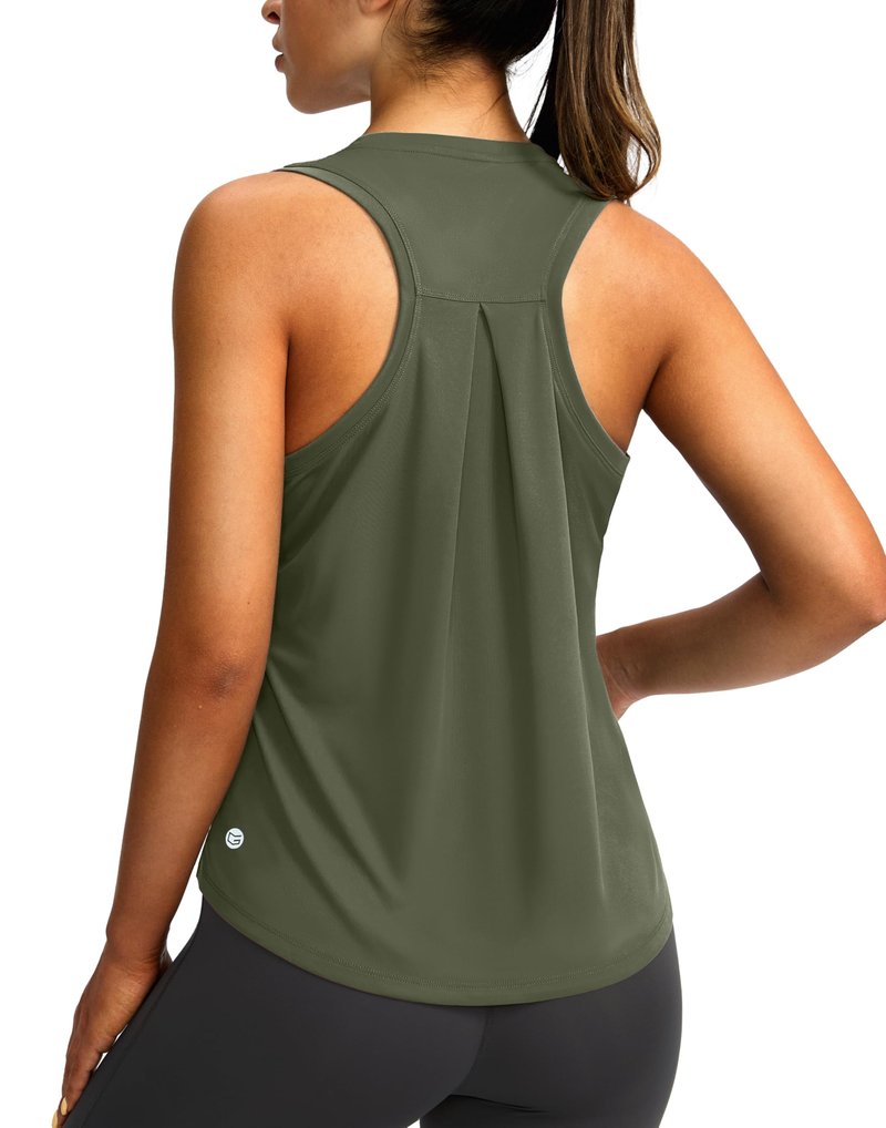 Women's Workout Tops Racerback Athletic Tank Tops Sleeveless Loose Fit Yoga Running Gym Shirts for Women(Olive,XL)