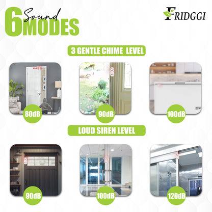 3in1 Alarm - Door Ajar Alarm, Door Chime with Delay, 0/5/10/30/60 Seconds, 2/5 Minutes, Close Door Reminder, 80 to 120 dB, Time Delay Alert When Left Open for Freezer, Home, Shop. (White)