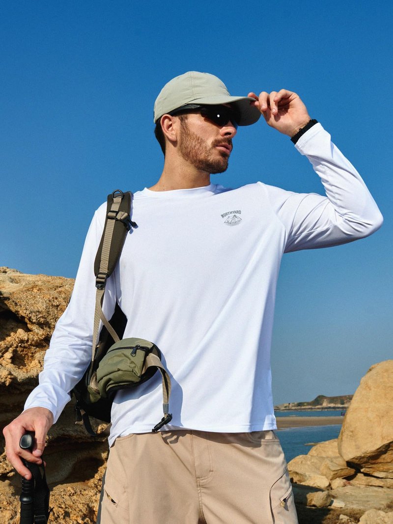 NORTHYARD Men's UPF 50+ Sun Protection Shirts Long Sleeve Fishing Rash Guard UV SPF Outdoor Hiking Swimming T-Shirt Quick Dry White L