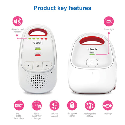 VTech BM1000 Digital Audio Baby Monitor, Parent Unit with Rechargeable Battery, Long Range, Digital Wireless Transmission, Baby Monitor with Crystal-Clear Sound, Plug & Play, Sound Indicator & Alerts