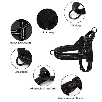 Didog Soft Flannel Padded Dog Vest Harness, No Pull/Quick Fit Reflective Dog Strap Harness, Easy for Training Walking (L:Chest 26-32", Black)