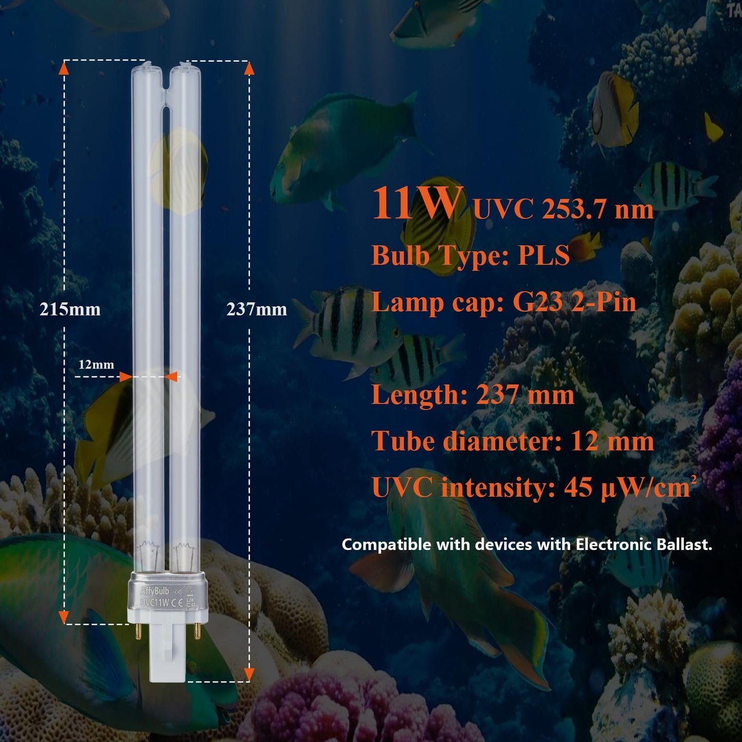 AffyBulb 2 * 11W G23 PLS Replacement UV Bulb,for Pond UVC Filters Machine or Clarifiers