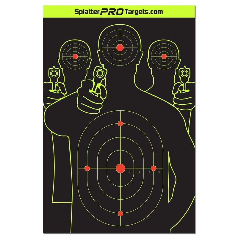 12x18 Splatter Targets. Fully Reactive Targets. See Your Hits and Your Misses! Shots Burst with a Bright Splatter Upon Impact. Instantly See Your Shots. Printed on a Heavy Duty Card Stock.