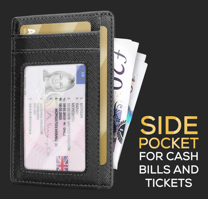 Slim Wallet for Men | RFID Blocking Minimalist Credit Card Holder – Thin Card Wallet with Small Money Pocket & Gift Box for Men's, UK (Black Saffiano)