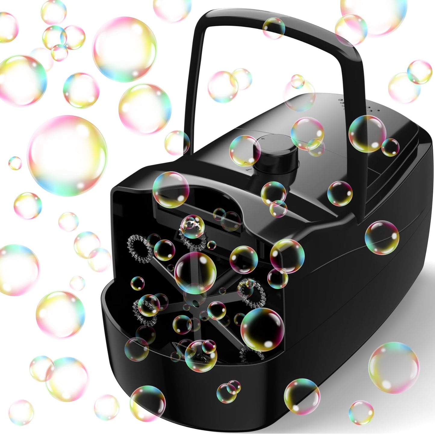 Bubble Machine, Automatic 18000+ Per Minute Big Bubbles Blower Maker for Kids Toddlers with 2 Speeds,6 Wands,Operated by Plugin or Batteries for Outdoor/Indoor Birthday Parties,Wedding (Black)