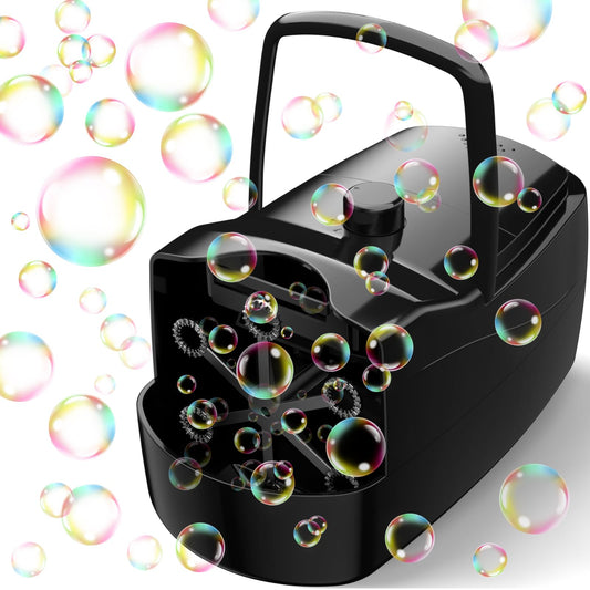 Bubble Machine, Automatic 18000+ Per Minute Big Bubbles Blower Maker for Kids Toddlers with 2 Speeds,6 Wands,Operated by Plugin or Batteries for Outdoor/Indoor Birthday Parties,Wedding (Black)