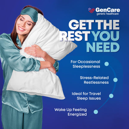 GenCare Maximum Strength Nighttime Sleep Aid Supplement for Adults Deep Sleep Pills with Diphenhydramine HCl 50mg to Fall Asleep Faster- Strong Non-Habit Forming PM Sleeping Relief [96 Softgels]