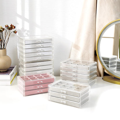 ProCase Earring Holder Organizer Jewelry Box with 5 Drawers, Acrylic Clear Earring Case with Adjustable Velvet Trays for Women - Grey, 5 Layers