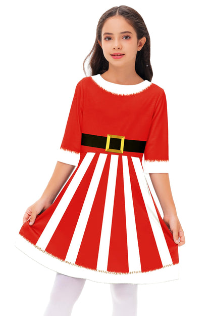 Remimi Santa Dress for Girls Christmas 3/4 Sleeve Twirly Gift Holiday Skater Dress 9-10 Years