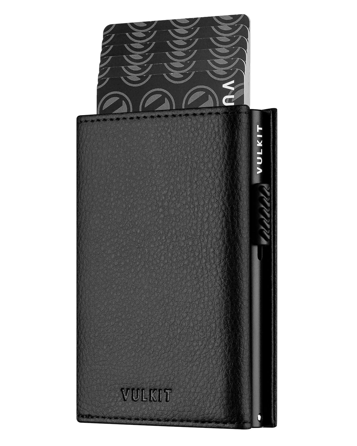 VULKIT Credit Card Holder RFID Blocking Leather Pop Up Card Wallet with Banknote Compartment, ID Window, Coin Pocket & Magnetic Closure