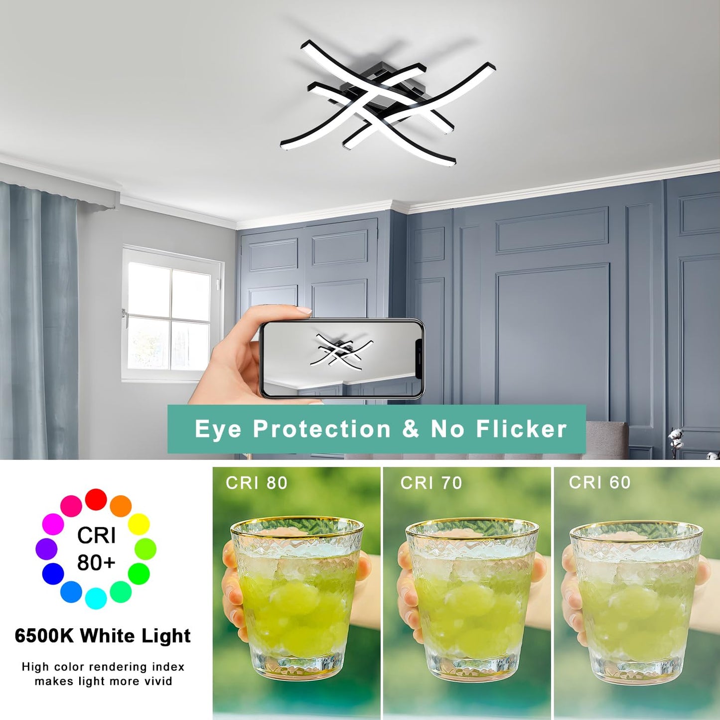 Goeco Modern LED Ceiling Light, 14 Inch 6500K Cool White Curved Design Black Aluminum Flush Mount Ceiling Light for Bedroom, Kitchen, Hallway, Dining Room, Laundry Room