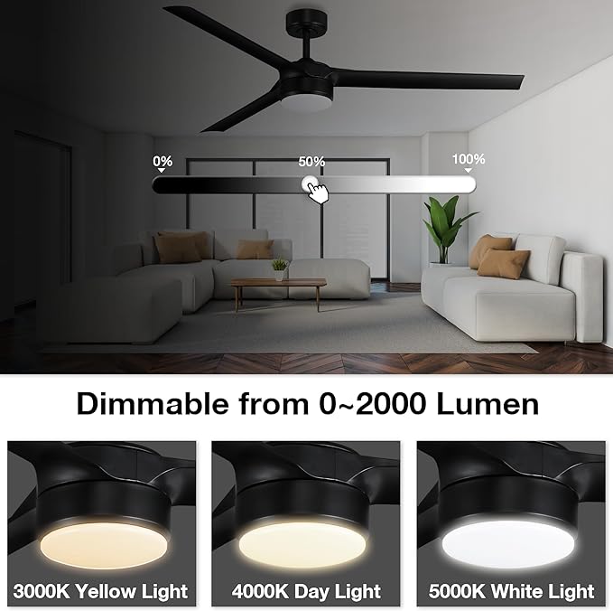 cumilo 52 inch Smart Ceiling Fans with Light and Remote Control,Dimmable LED Lights Silent DC Motor,Control via WIFI Alexa Google App,Outdoor Indoor Modern Ceiling Fans for Living Room Patio