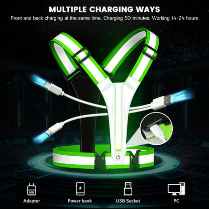 Fokia Kunbio LED Reflective Running Vest Gear,Light Up Vest Runners Night Walking USB Rechargeable,Up to 11hrs Light with Adjustable Waist/Shoulder for Women Men Kids