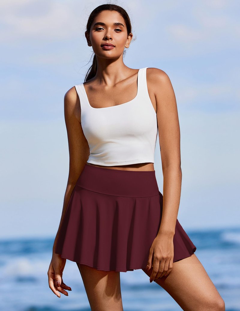 PINSPARK Tennis Skirts for Women High Waisted Athletic Golf Skorts with Pockets Shorts Quick Dry Pickleball Skirt, Red Merlot XXL