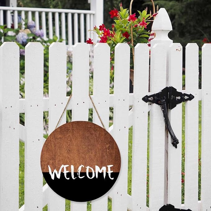 Welcome Sign Front Door Decoration Welcome Brown Wooden Board 12 inch Wooden Hanging Wreath Rustic Style - Home Decor Outdoor