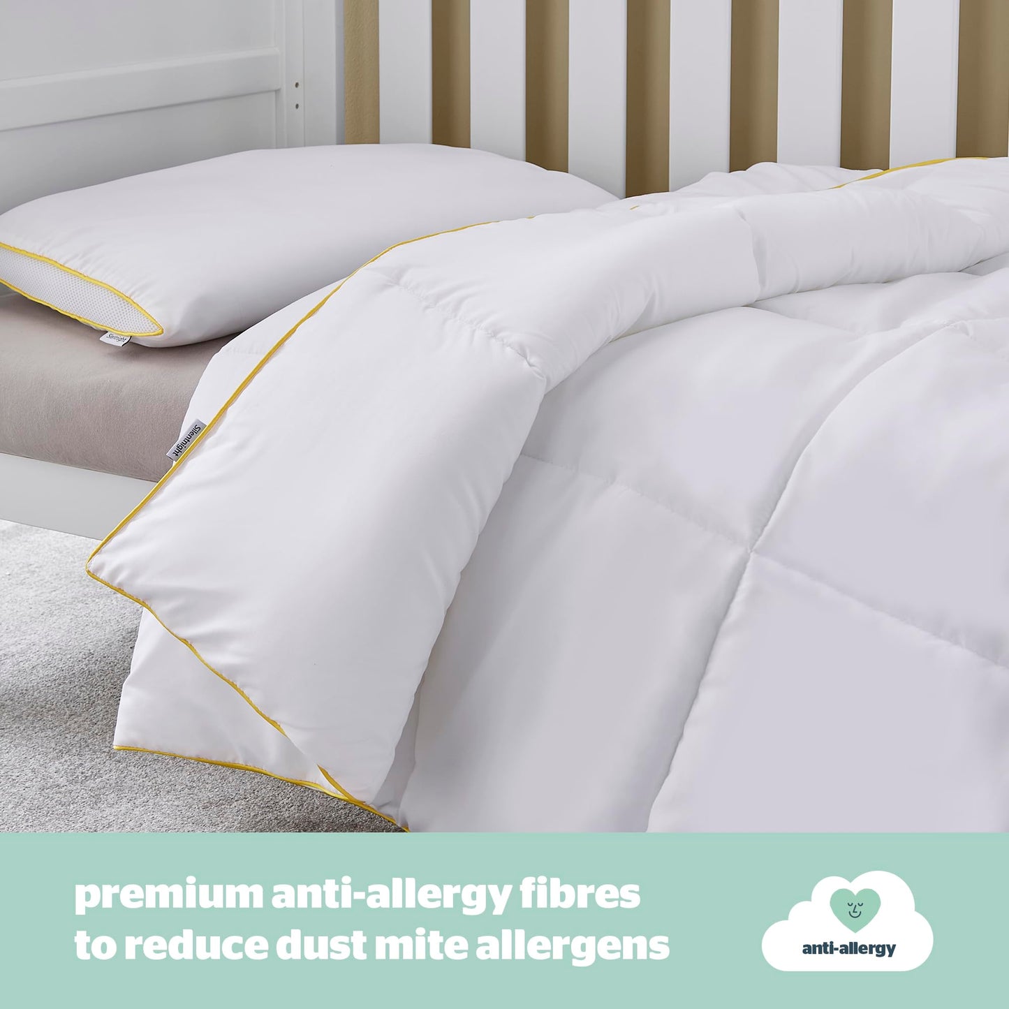 Silentnight Safe Nights Luxury Cot Bed Duvet and Pillow Bed Set – Anti Allergy 4 Tog Junior Quilt and Breathable Toddler Pillow for Children, Kids, Toddlers – Hypoallergenic and Machine Washable