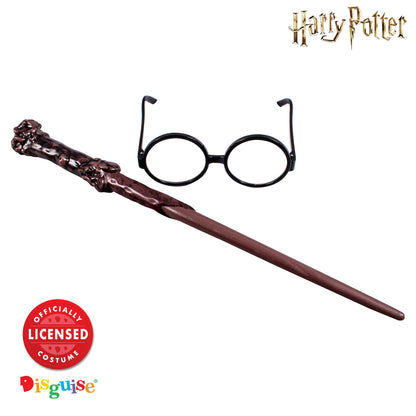 Disguise Harry Potter Accessories Set, Costume Wand and Glasses Kit Black & Brown, Childrens Size