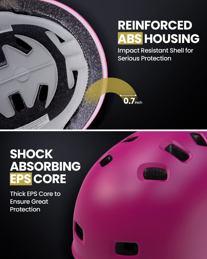 OutdoorMaster Skateboard Cycling Helmet - Two Removable Liners Ventilation Multi-Sport Scooter Roller Skate Inline Skating for Kids, Youth & Adults - M - Pink