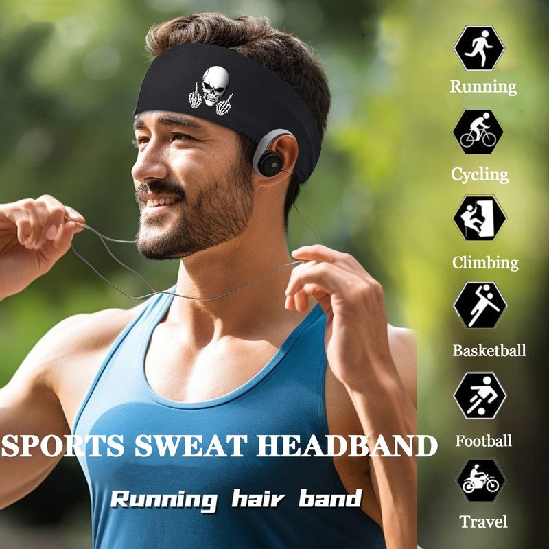 Headbands for Men Women 3 Pcs Sports Sweat Bands Headbands Men Skull Finger Workout Sweatbands for Mens Women Cooling Headband Running Head Band for Mens Elastic Hairband for Yoga Gym Athletic Gifts