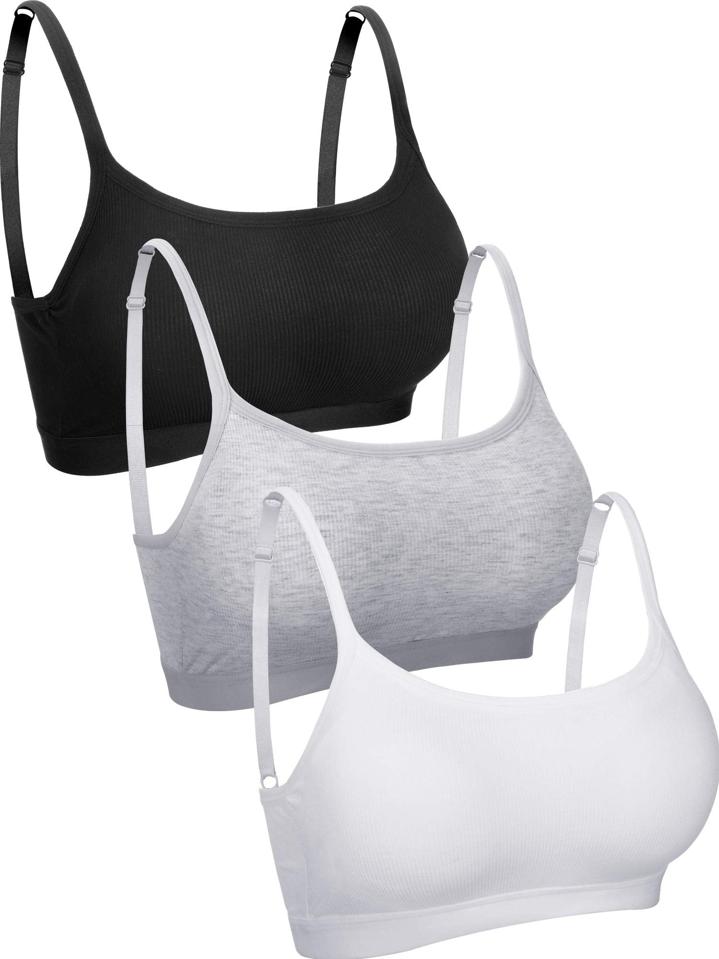 Boao 3 Pieces Mini Camisole Bra Padded Brassiere Tank Top Brassiere Women Sports Bra with Straps(Black, White, Grey,L)
