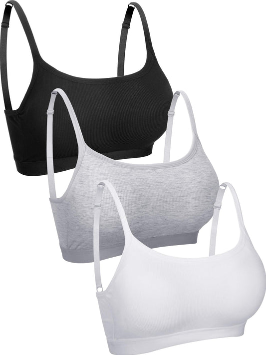 Boao 3 Pieces Mini Camisole Bra Padded Brassiere Tank Top Brassiere Women Sports Bra with Straps(Black, White, Grey,M)