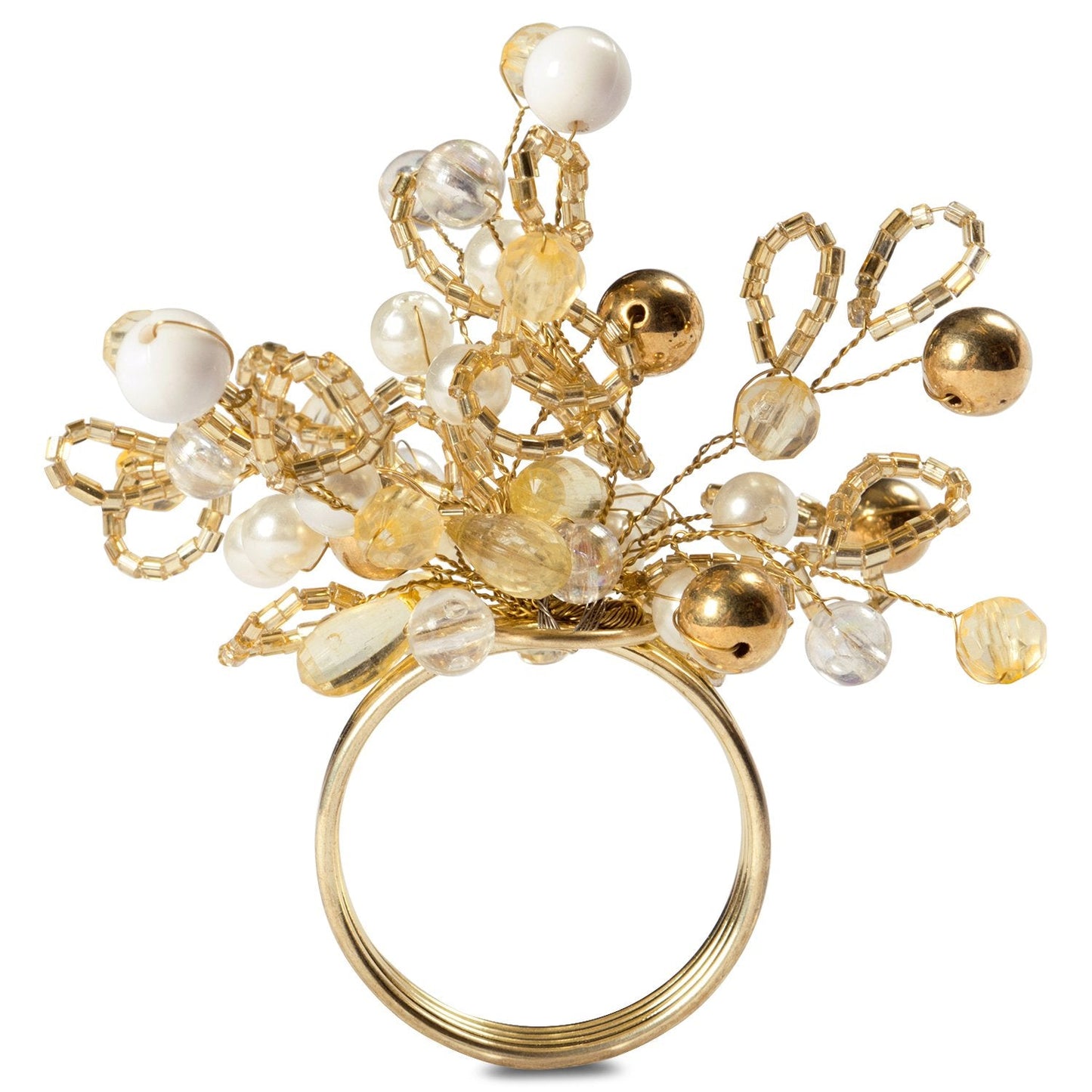 DII Christmas Thanksgiving Holiday Tabletop Décor Collection Decorative Napkin Ring Holder Set, 4" Diameter, Gold Beaded Cluster, 6 Piece