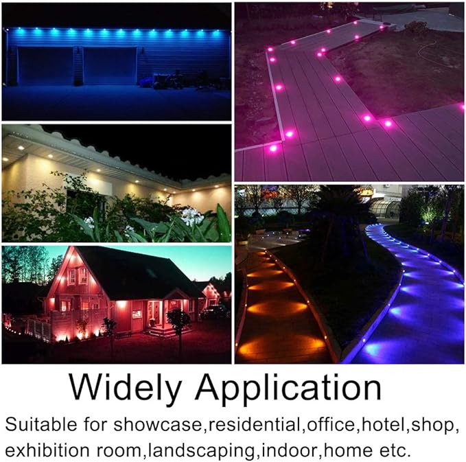 Smart LED Deck Light Kits - 10 Pack of 1.77" Low Voltage Recessed RGBW Deck Lights IP67 Waterproof for Outdoor Landscape Lighting on Steps, Floors & Pathways, Compatible with Alexa & Google Assistant