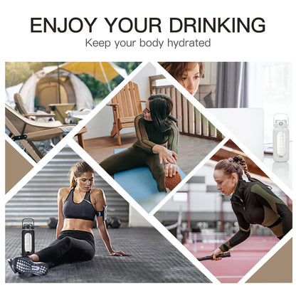 chunmo 64oz Glass Water Bolttles with Straw Half Gallon Large Motivational Water Bottle with Time Marker Sports Water Bottles with Silicone Sleeve and Handle Lid Water Jug for Gym Workout