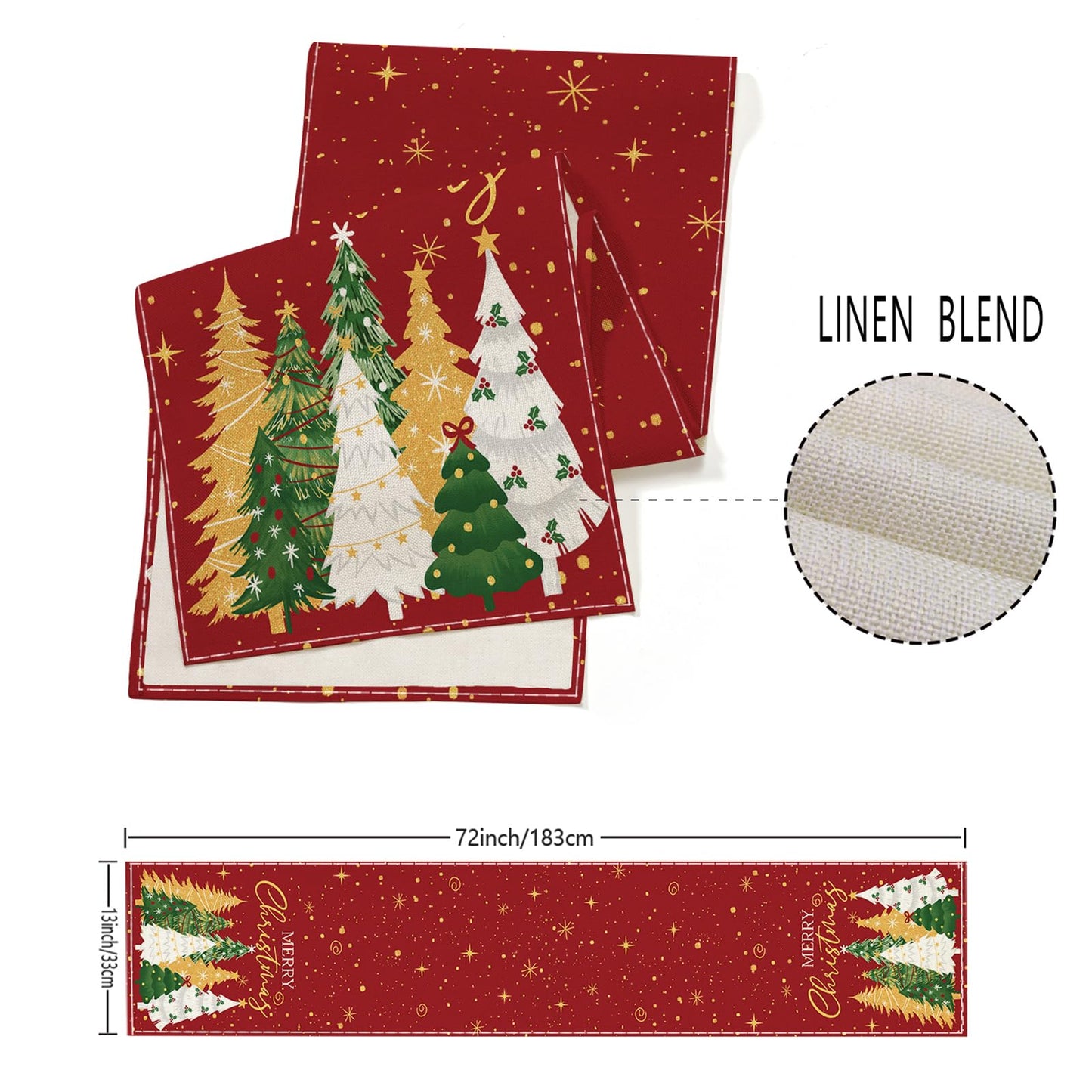 Christmas Decorations - Merry Christmas Table Runner 13x72 Inch,Xmas Trees Snowflakes Table Runner for Holiday Seasonal Winter Decoration Indoor Outdoor Party