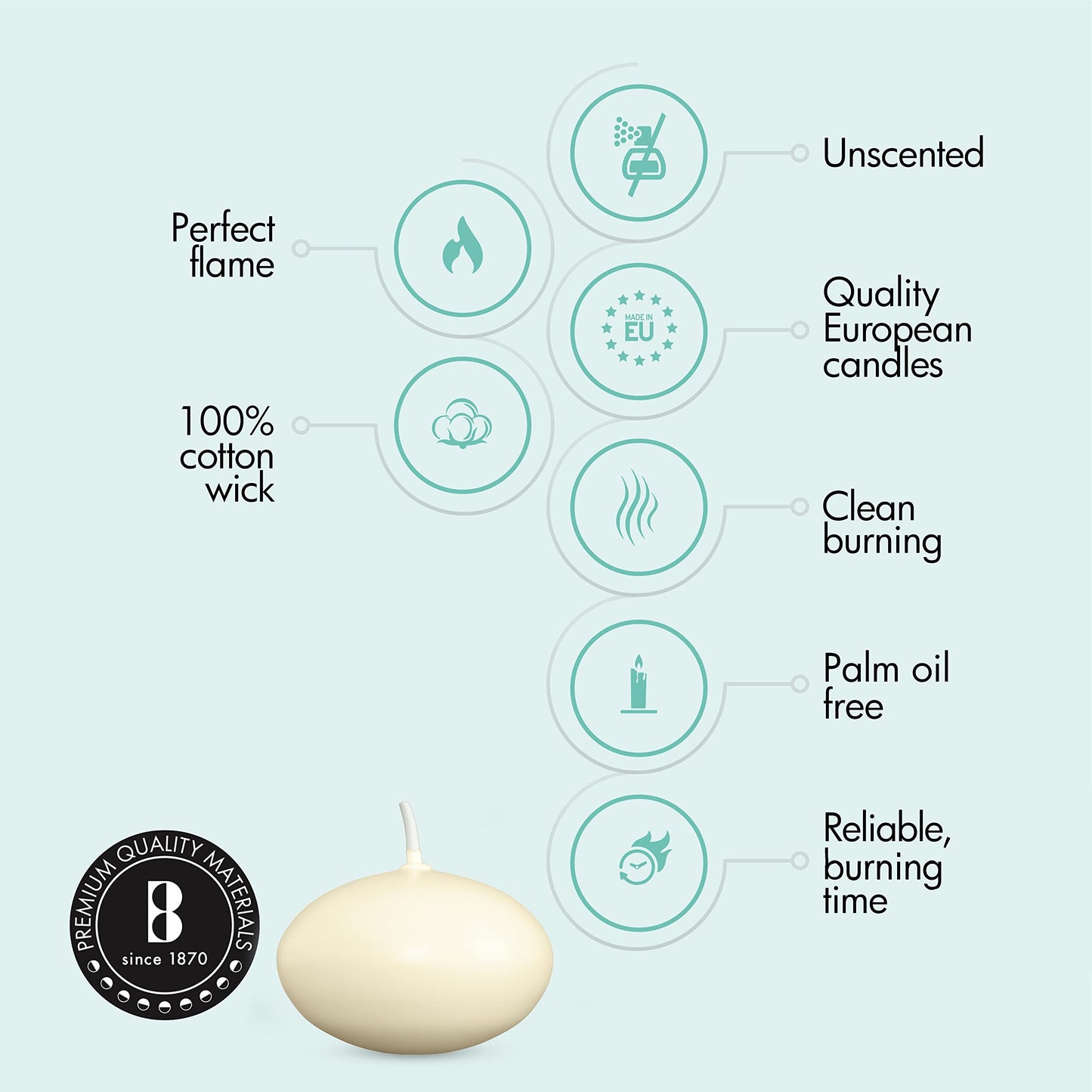 Bolsius Floating Candle - Ivory - Bag of 20 - Long Burning Time of 4 Hours - Clean Burn - Interior Decoration - Vegan Wax - 3 x 4.5 cm
