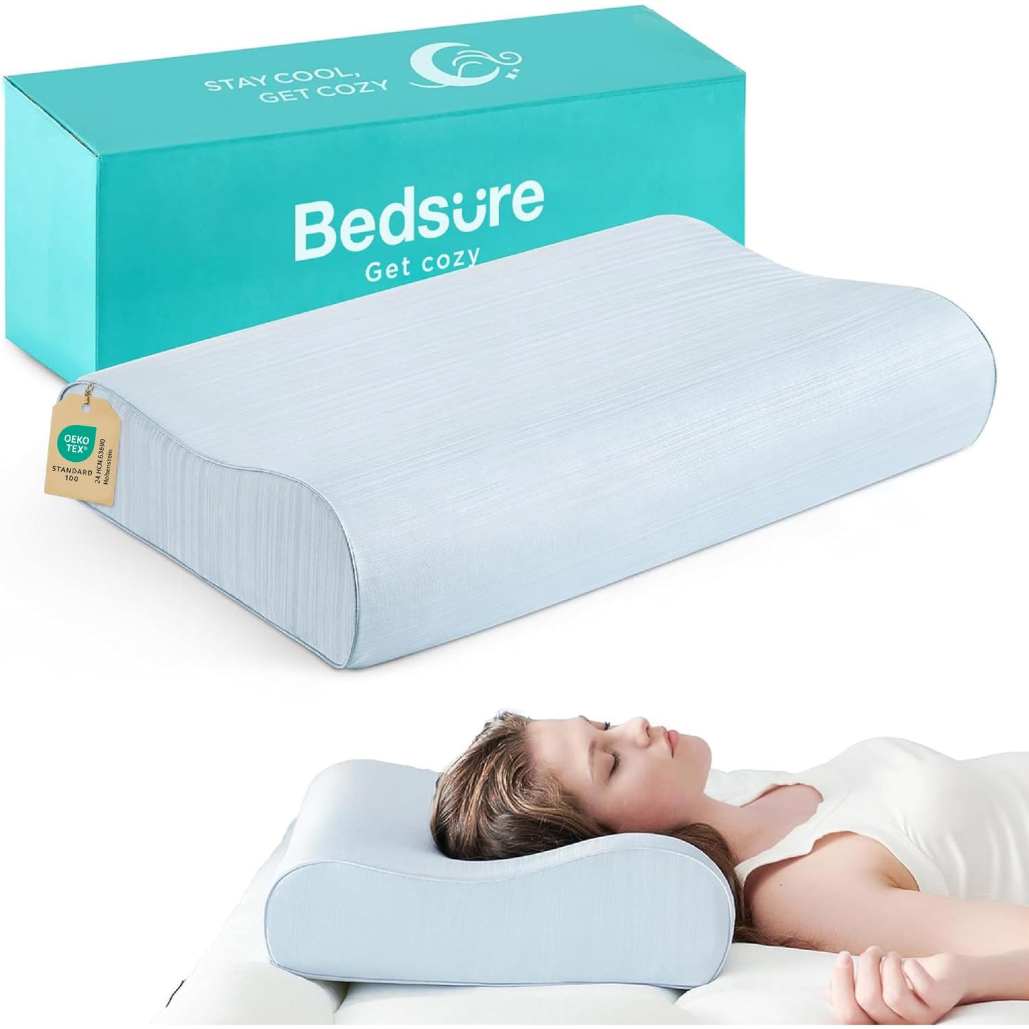 Bedsure Cervical Neck Support Pillow for Sleeping, Ergonomic Odorless Memory Foam Cervical Contour Orthopedic Pillow for Neck Pain Relief, for Side, Back, Stomach Sleeper