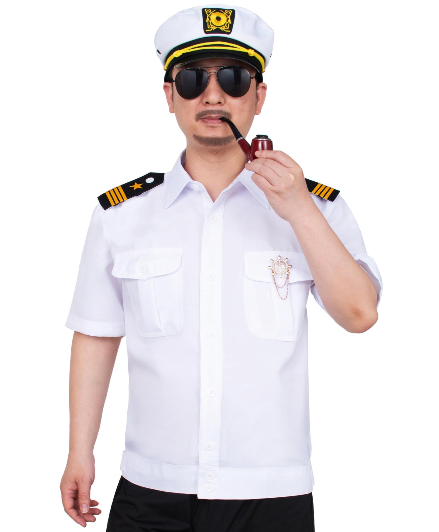 6PCS Men's Yacht Captain Sailor Costume Adult Shirt Hat Accessories Set Party Cosplay X-Small White