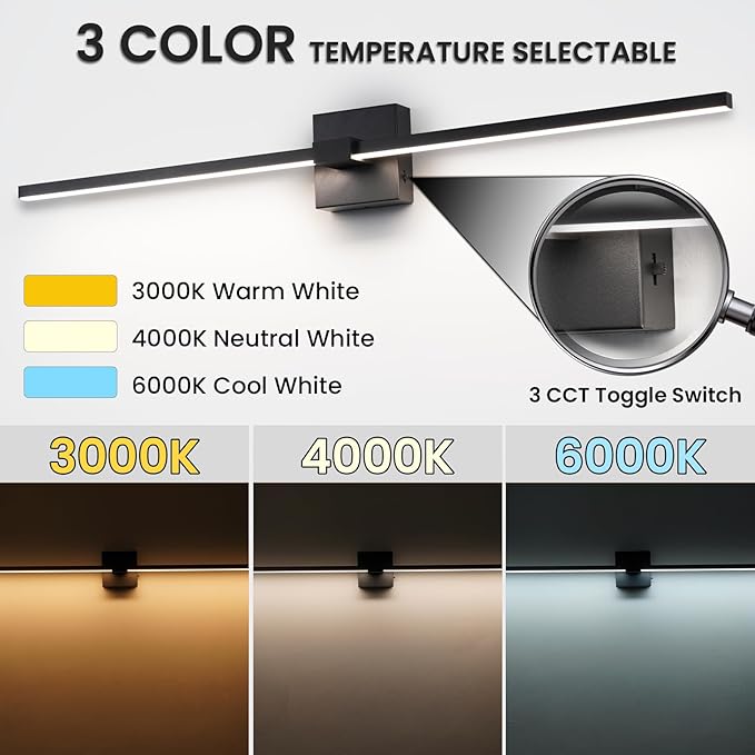 URSOLA Black Bathroom Light Fixtures, 36 inch Modern LED Vanity Lighting Over Mirror, 3CCT Dimmable Wall Sconces for Bedroom