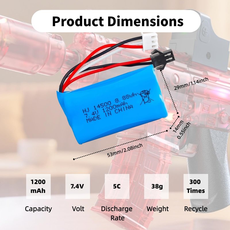 Itexkun 2 pcs 7.4V 1200mAh 5C Li-on Battery SM-2P Plug for Airsoft Gun Water Ball Gun Battery Gel Blaster