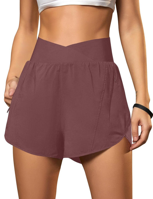 Blooming Jelly Women's Workout Shorts Athletic Running Casual Summer Quick Dry Gym Active Shorts with Zipper Pocket (Maroon,Large)