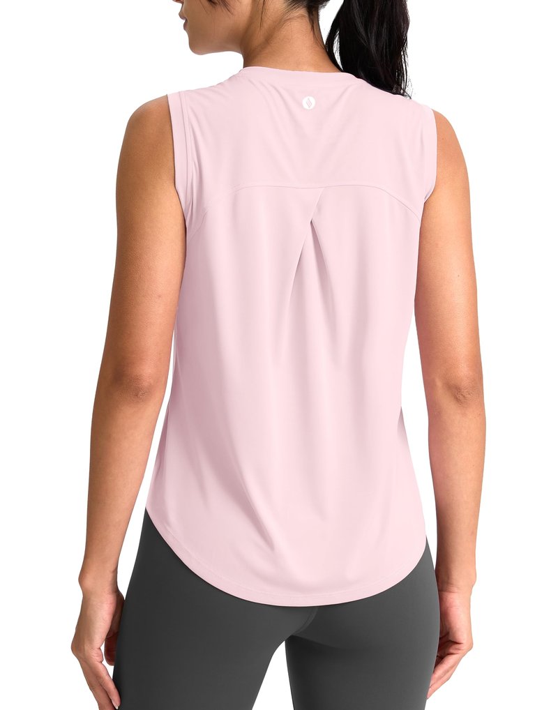 SANTINY Women's Sleeveless Workout Tops Breathable Lightweight Active Tennis Yoga Shirts Athletic Running Tank Tops for Women (Pink_L)