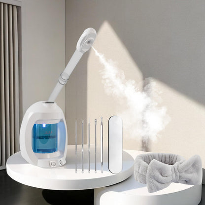 Facial Steamer-Nano Ionic Face Steamer for Facial Deep Cleaning, Vaporizador Steamer for Esthetician, Professional Facial Steamer for Home Facial Spa. (Black)
