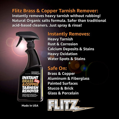 Flitz Instant Brass Cleaner & Copper Cleaner Spray – 16 oz, Heavy-Duty Tarnish Remover for Rust, Oxidation, Water Stains & Corrosion – Fast-Acting, No Scrubbing Formula
