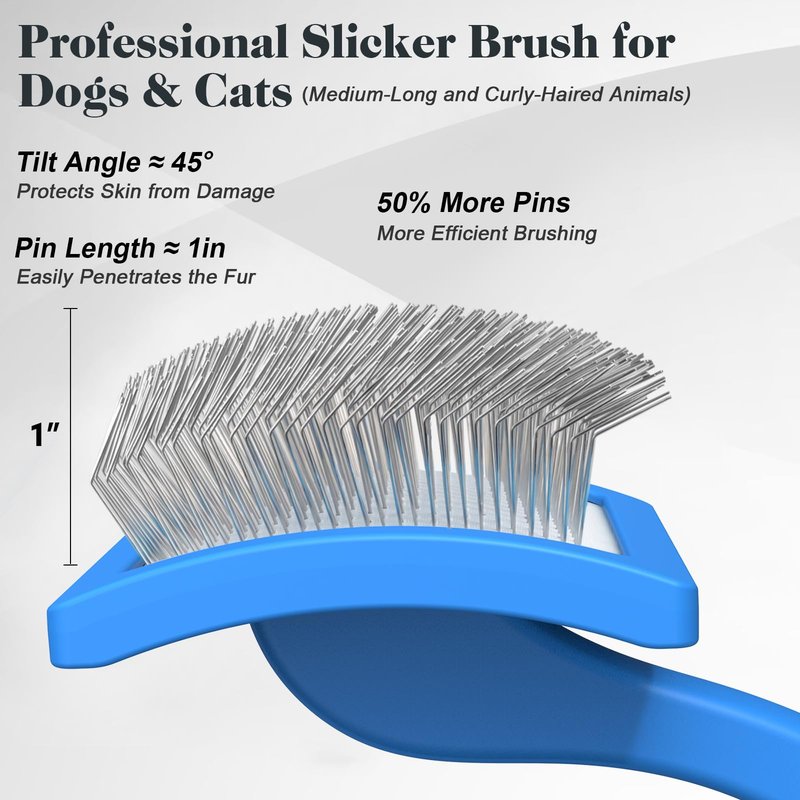 2PCS Slicker Brush for Dogs & Pet Comb,Professional Dog Grooming Brush (Goldendoodles,Poodles,Labradoodles) with Extra Long Pins to Effectively Remove Tangles, Knots and Mats (Blue, Large)