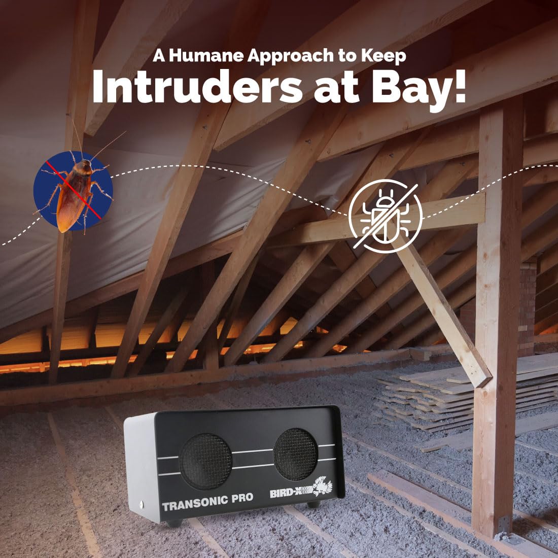 Bird-X Transonic PRO, Sonic and Ultrasonic Critter-Preventer and Scarer with 2 Speakers, Ideal for Indoor Areas, Covers up to 3,500 sq. ft., 6"x3"x3"