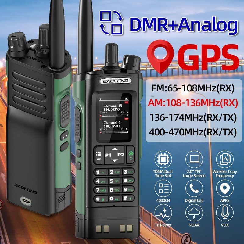 BAOFENG DM32 DMR Radio | Handheld Walkie Talkie with GPS & NOAA Weather | Long Range, 2500mAh Battery, USB-C Charging