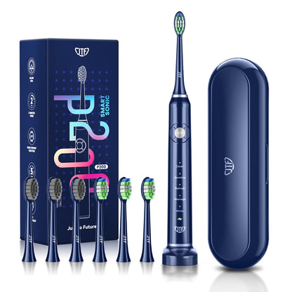 JTF Electric Toothbrushes for Adults, Portable Sonic Toothbrush with 6 Brush Heads & 5 Cleaning Modes, 40000 Vpm & Ipx7 Sonicare Rechargeable Toothbrush with Travel Case & 2 Mins Smart Timer,Navy Blue