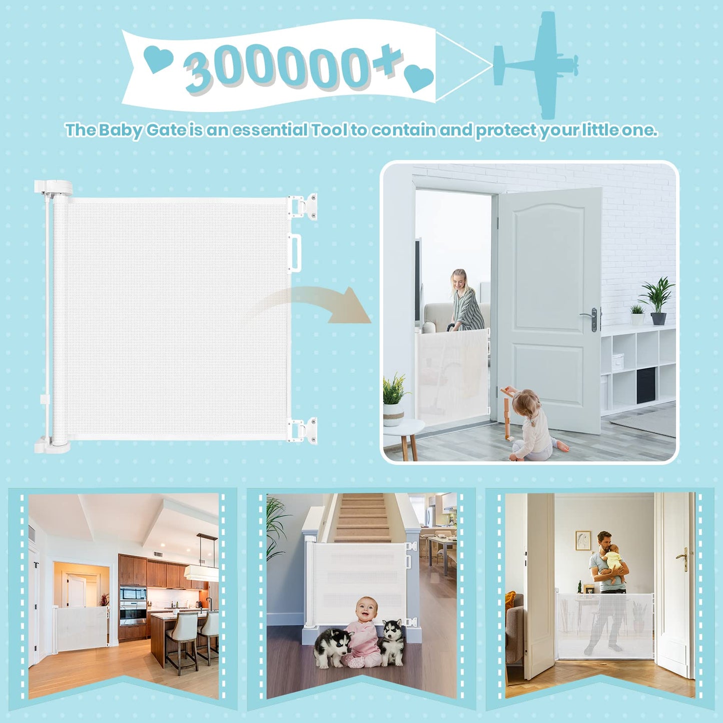 Looxii Retractable Stair Gate, Stair Safety Gate for Baby and Pet, Extends up to 71" Wide 33" Tall Dog Gate, Baby Gate for Stairs, Doorways, Hallways, Indoor and Outdoor 0-180 cm