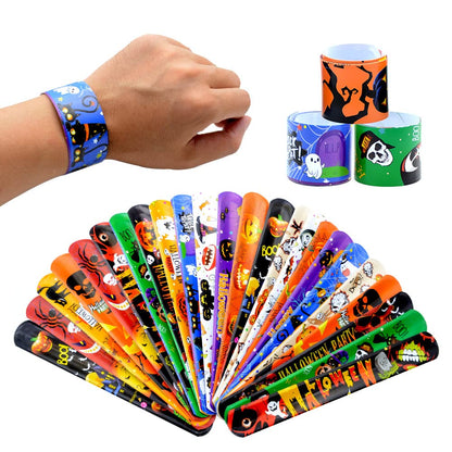 VKTEN 48Pcs Halloween Party Favors Halloween Slap Bracelets Rubber Wristbands Assorted Gifts for Kids - Trick or Treat Toys, Halloween Bag Stuffers Goody Bag Fillers Classroom Prizes